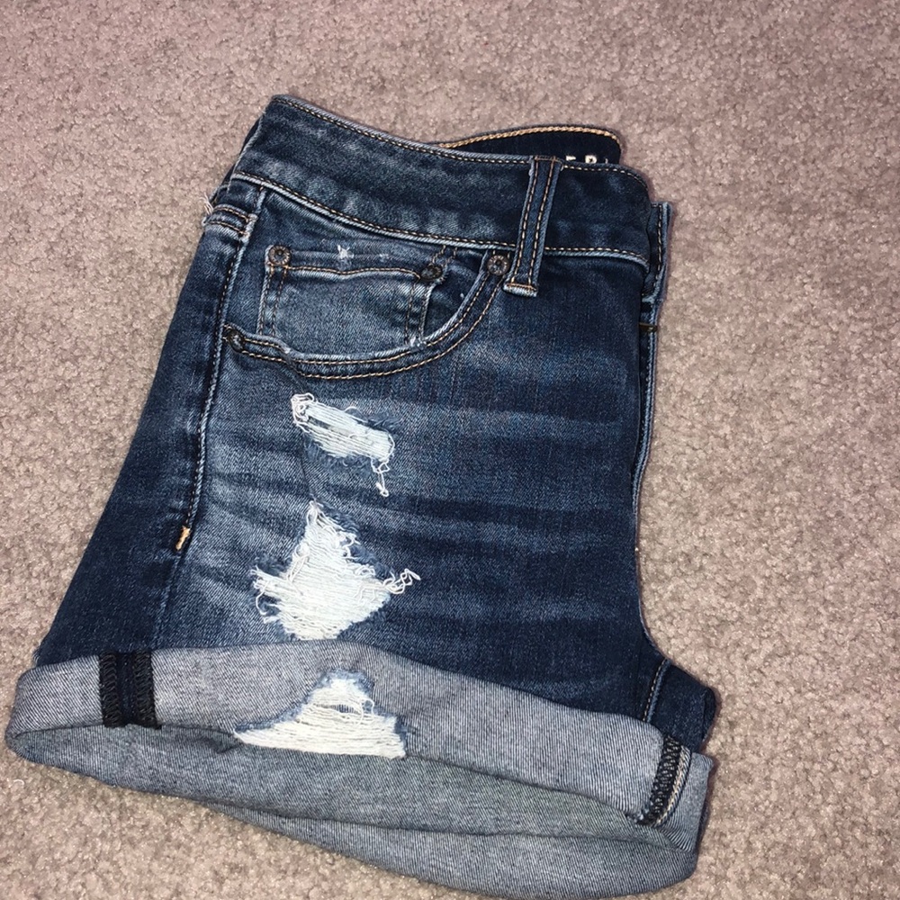 american eagle midi ripped blue jean shorts